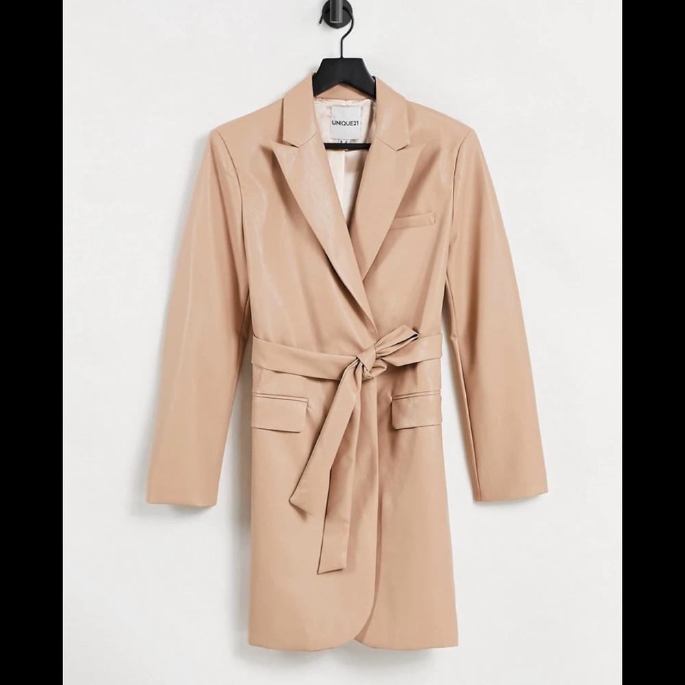 Sophisticated Belted Blazer Dress in Nude